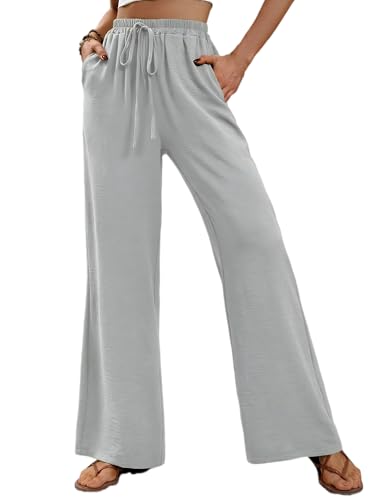 Merlvida Weite Hosen Damen High Waist Stoffhose Elegant für Sommer Palazzo Hose Gerade Geschnitten Bequeme Leichte Freizeithose Yoga Sommerhose mit Tasche und Tunnelzug von Merlvida