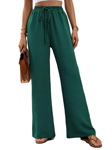Merlvida Weite Hosen Damen High Waist Stoffhose Elegant für Sommer Palazzo Hose Gerade Geschnitten Bequeme Leichte Freizeithose Yoga Sommerhose mit Tasche und Tunnelzug von Merlvida