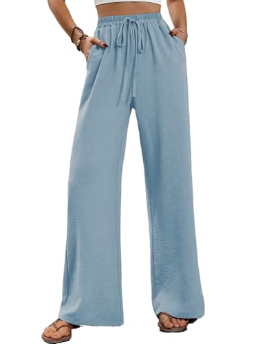 Merlvida Weite Hosen Damen High Waist Stoffhose Elegant für Sommer Palazzo Hose Gerade Geschnitten Bequeme Leichte Freizeithose Yoga Sommerhose mit Tasche und Tunnelzug von Merlvida