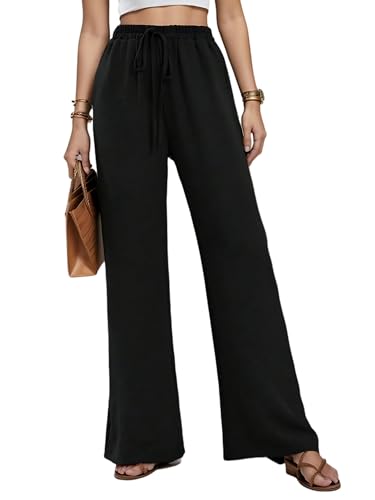 Merlvida Weite Hosen Damen High Waist Stoffhose Elegant für Sommer Palazzo Hose Gerade Geschnitten Bequeme Leichte Freizeithose Yoga Sommerhose mit Tasche und Tunnelzug von Merlvida