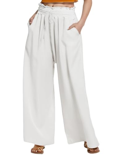 Merlvida Weite Hosen Damen High Waist Stoffhose Elegant für Sommer Palazzo Hose Gerade Geschnitten Bequeme Leichte Freizeithose Yoga Sommerhose mit Tasche und Tunnelzug von Merlvida
