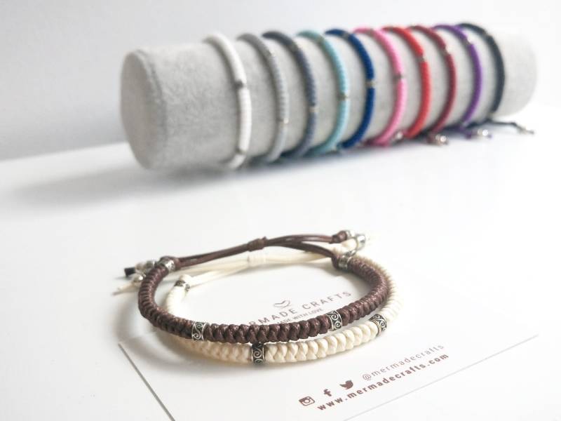 sterling Silber - Set Mit 2 Makramee Armbänder Paar Freundschaft Matching Einstellbar Verschiedene Farboptionen von MermadeCraftsShop