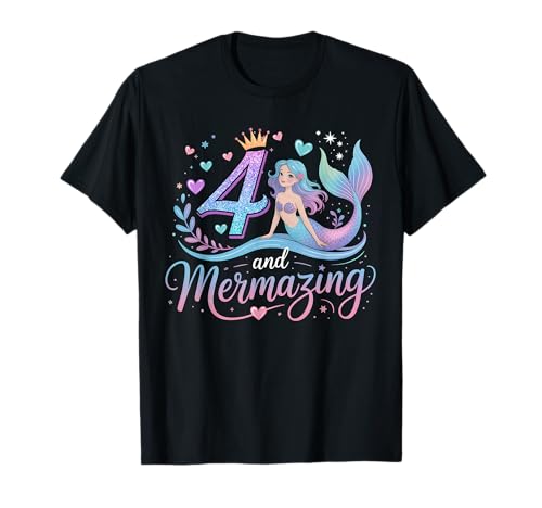 4 And Amazing Funny 4th Birthday Mermaid Lover Kids Toddler T-Shirt von Mermaid Birthday Costume