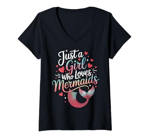 Damen Meerjungfrau Nur EIN Mädchen, das Meerjungfrauen liebt T-Shirt mit V-Ausschnitt von Mermaid Fable Mermaid Fairy Tale