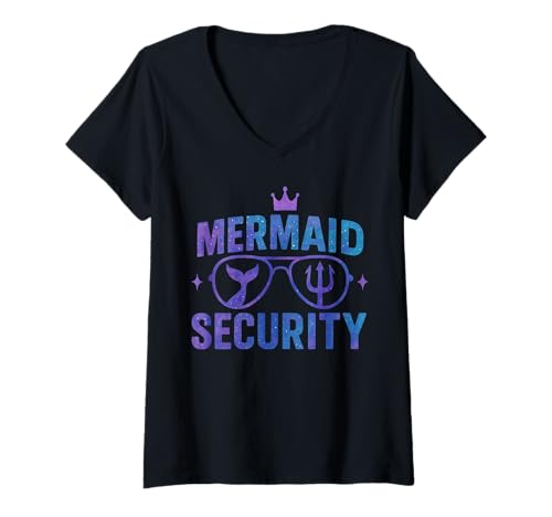 Damen Mermaid Security Funny Bodyguard Sonnenbrille für Family Squad T-Shirt mit V-Ausschnitt Damen Mermaid Security Funny Bodyguard Sonnenbrille für Family Squad T-Shirt mit V-Ausschnitt von Mermaid Kingdom Security