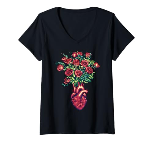 Damen Anatomisches Herz mit Rosen, Herzkrieger, Kardiologie-Geschenk T-Shirt mit V-Ausschnitt Damen Anatomisches Herz mit Rosen, Herzkrieger, Kardiologie-Geschenk T-Shirt mit V-Ausschnitt von Mermaid Ronnie