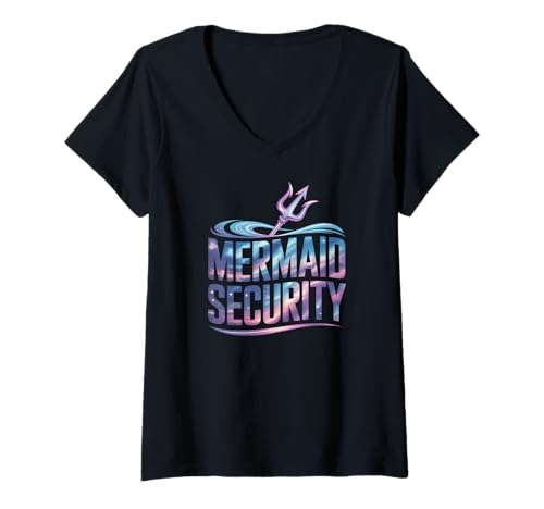 Damen Mermaid Security T-Shirt mit V-Ausschnitt Damen Mermaid Security T-Shirt mit V-Ausschnitt von Mermaid Security Shell Fun Chaos Laughter