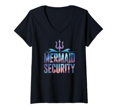 Damen Mermaid Security T-Shirt mit V-Ausschnitt Damen Mermaid Security T-Shirt mit V-Ausschnitt von Mermaid Security Shell Fun Chaos Laughter