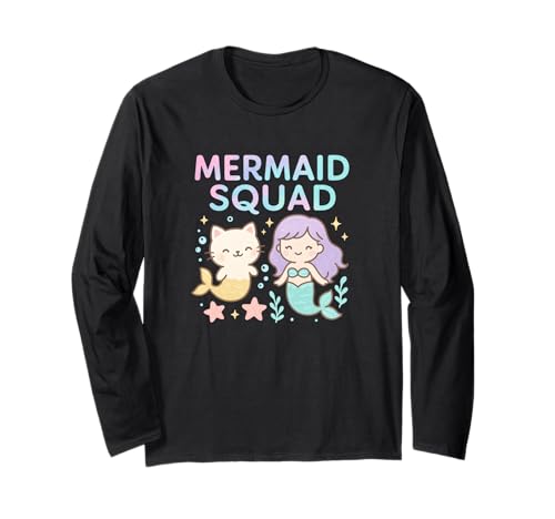 Mermaid Squad Kawaii, für Mädchen mit Meerjungfrau und Katze, passend Langarmshirt von Mermaid Vibes Club
