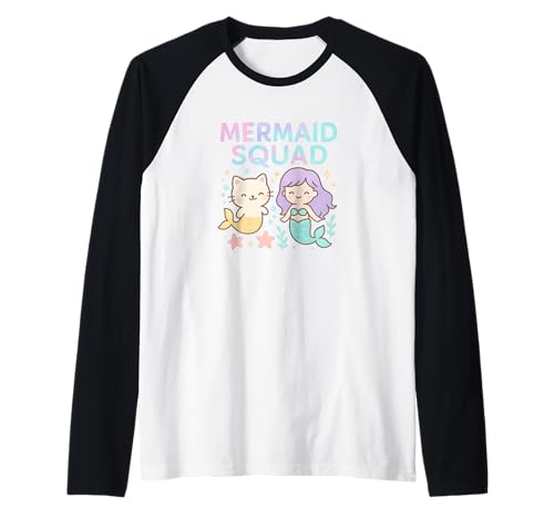 Mermaid Squad Kawaii, für Mädchen mit Meerjungfrau und Katze, passend Raglan von Mermaid Vibes Club
