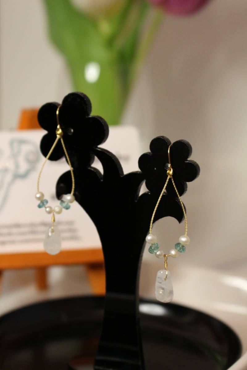 Smaragd Mondstein Perle Ohrringe Gold10K, Mai Birthstone, Juni Birthstone, Schmuck Geschenk, Hochzeitsschmuck, Freundin Geschenk von MermaidJewelry2014