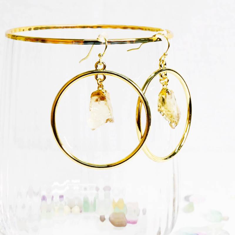 Citrin Gold Kristall Ohrringe - Stein Hoop von MermaidRoseGems