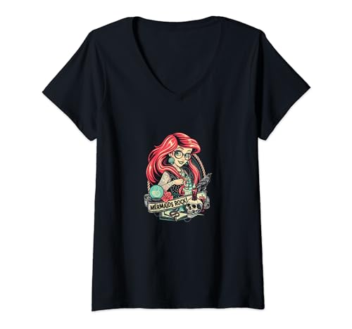 Damen Meerjungfrauen Rock Gothic Dark Metal Goth Tattoos Mädchen Lustiges Geschenk T-Shirt mit V-Ausschnitt Damen Meerjungfrauen Rock Gothic Dark Metal Goth Tattoos Mädchen Lustiges Geschenk T-Shirt mit V-Ausschnitt von Mermaids Rock Gothic Dark Metal Goth Girls Funny