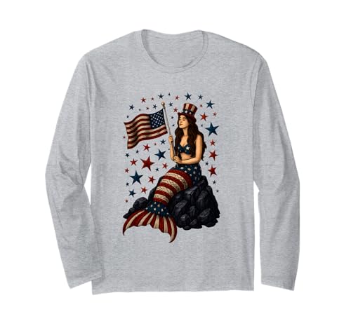 Meerjungfrau USA Flagge 4. Juli Patriotische amerikanische Frauen Mädchen Langarmshirt Meerjungfrau USA Flagge 4. Juli Patriotische amerikanische Frauen Mädchen Langarmshirt von Mermerica Mermaid American Flag Indepedence Day
