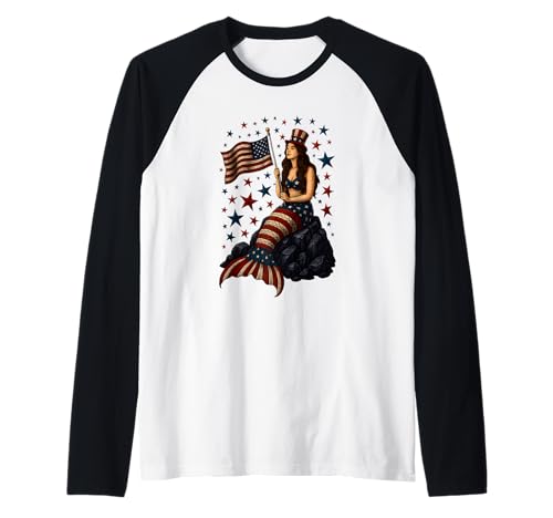 Meerjungfrau USA Flagge 4. Juli Patriotische amerikanische Frauen Mädchen Raglan Meerjungfrau USA Flagge 4. Juli Patriotische amerikanische Frauen Mädchen Raglan von Mermerica Mermaid American Flag Indepedence Day