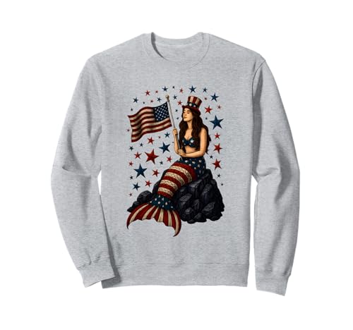 Meerjungfrau USA Flagge 4. Juli Patriotische amerikanische Frauen Mädchen Sweatshirt Meerjungfrau USA Flagge 4. Juli Patriotische amerikanische Frauen Mädchen Sweatshirt von Mermerica Mermaid American Flag Indepedence Day
