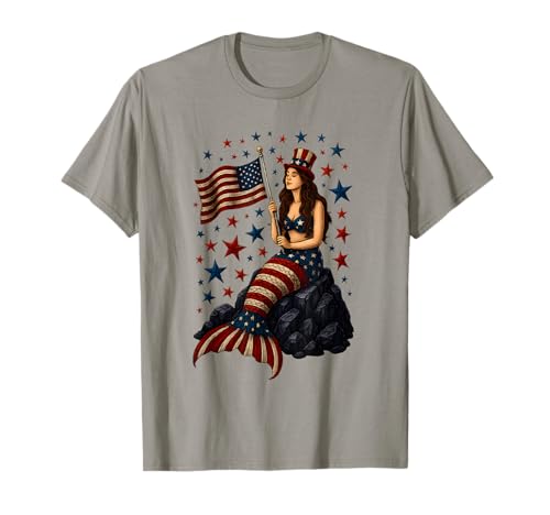 Meerjungfrau USA Flagge 4. Juli Patriotische amerikanische Frauen Mädchen T-Shirt Meerjungfrau USA Flagge 4. Juli Patriotische amerikanische Frauen Mädchen T-Shirt von Mermerica Mermaid American Flag Indepedence Day