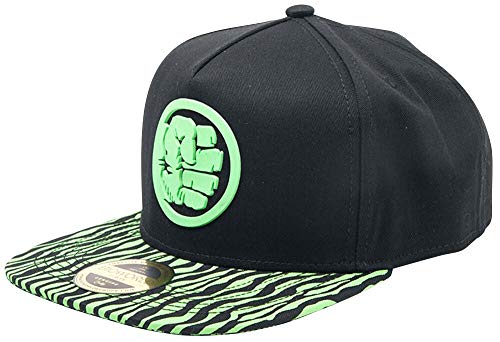 Marvel Unisex Comics Incredible Hulk Fist Smash Rubber Patch Snapback Baseball Cap with Animal Print Brim, One Size, Black/Green (Sb130404mar) Baseballkappe, Schwarz, Einheitsgröße von Marvel