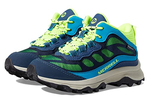 Merrell Moab Speed Mid wasserdichter Wanderschuh für Kinder, Marineblau/hochsichtbar, 2.5 Wide Big Kid von Merrell