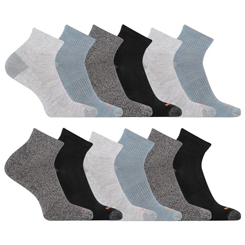 Merrell Unisex-Erwachsene Gepolsterte mittelschwere Knöchelsocken für Herren und Damen, Größe 37, 42, feuchtigkeitsableitend Socken, Schwarz (12 Paar), Medium-Large (12er Pack) von Merrell