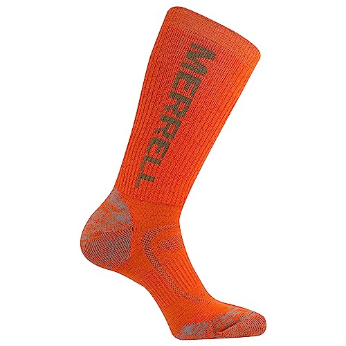 Merrell Unisex-Erwachsene Herren und Damen Zoned Gepolsterte Wolle Wandern Crew Socken 1 Paar Pack Atmungsaktive Fußgewölbeunterstützung, Orange/Abendrot im Zickzackmuster (Sunset Chevron), von Merrell