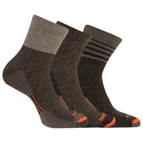 Merrell Unisex-Erwachsene Herren und Damen Merino Wolle Arbeitssocken-3 Paar-Halbkissen Komfort & Fußgewölbeunterstützung Socken, Knöchel, Braun, Medium-Large von Merrell