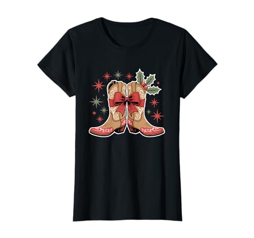 Cowgirl-Stiefel Western Weihnachten Country Xmas Damen Mädchen T-Shirt Cowgirl-Stiefel Western Weihnachten Country Xmas Damen Mädchen T-Shirt von Merry And Bright Western Boots For Cowgirls