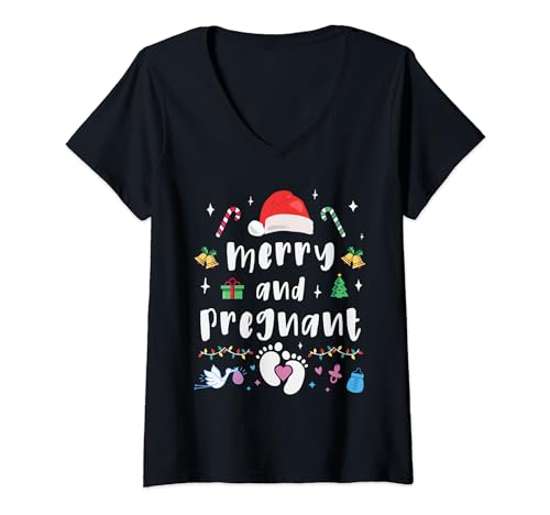 Weihnachten Schwangerschaft Mom to be Xmas Baby geboren zu Weihnachten T-Shirt mit V-Ausschnitt Weihnachten Schwangerschaft Mom to be Xmas Baby geboren zu Weihnachten T-Shirt mit V-Ausschnitt von Merry And Pregnant at Christmas Mother to be