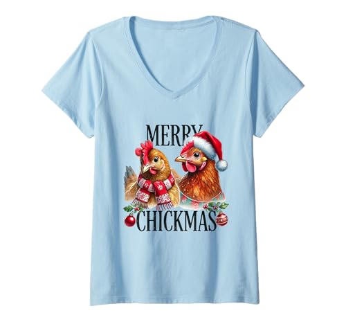 Damen Merry Chickmas Huhn Weihnachtspullover Weihnachten Landwirt T-Shirt mit V-Ausschnitt Damen Merry Chickmas Huhn Weihnachtspullover Weihnachten Landwirt T-Shirt mit V-Ausschnitt von Merry Chickmas Huhn Hühner Weihnachten Outfit