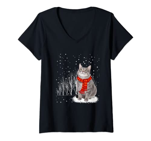 Damen Merry Christmas Xmas Snow Meowy Cat Kitty Lovers T-Shirt mit V-Ausschnitt Damen Merry Christmas Xmas Snow Meowy Cat Kitty Lovers T-Shirt mit V-Ausschnitt von Merry Christmas Cat Lovers Gift Apparel
