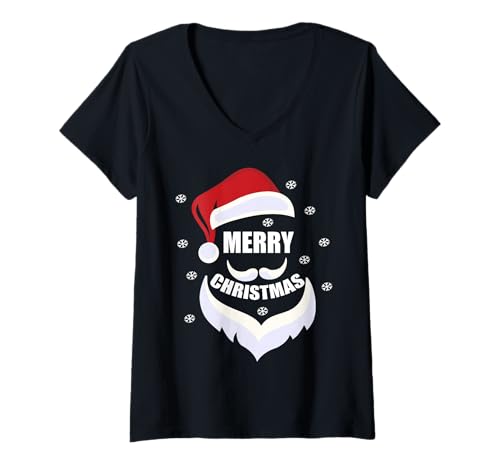 Damen Frohe Weihnachten, lustiges Weihnachtsmann-Geschenk für Jungen und Mädchen T-Shirt mit V-Ausschnitt von Merry Christmas Designs