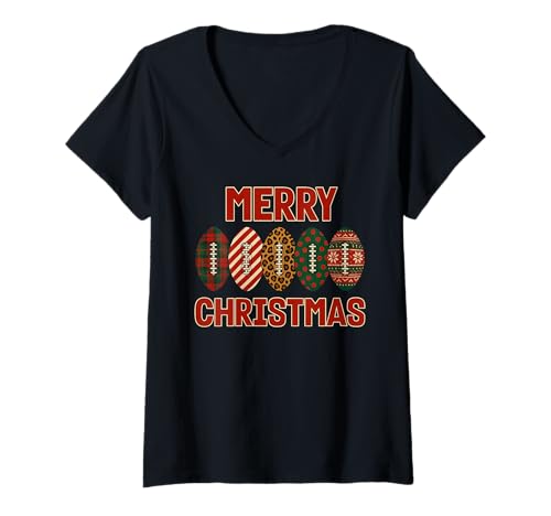 Damen Festlicher Fußball Weihnachtsball Sport Weihnachten Urlaub T-Shirt mit V-Ausschnitt Damen Festlicher Fußball Weihnachtsball Sport Weihnachten Urlaub T-Shirt mit V-Ausschnitt von Merry Christmas Football Sports XMAS PJ Design