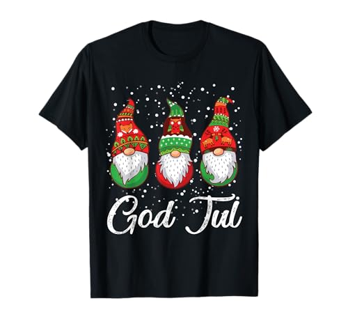 Merry Christmas God Jul Swedish Gnome Shirt Damen Winter Schwarz Langarm V-Ausschnitt Klassisch geschnitten T-Shirt S von Merry Christmas God Jul Swedish Gnome Shirt