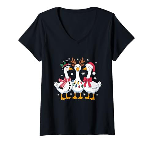 Damen Merry Goosemas Christmas Silly Goose Weihnachtslichter Herren Damen T-Shirt mit V-Ausschnitt von Merry Christmas Goose Santa Xmas