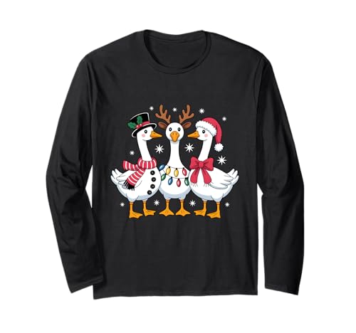 Merry Goosemas Christmas Silly Goose Weihnachtslichter Herren Damen Langarmshirt von Merry Christmas Goose Santa Xmas