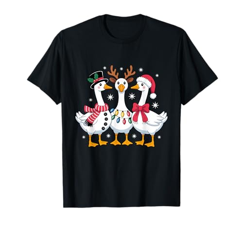 Merry Goosemas Christmas Silly Goose Weihnachtslichter Herren Damen T-Shirt von Merry Christmas Goose Santa Xmas