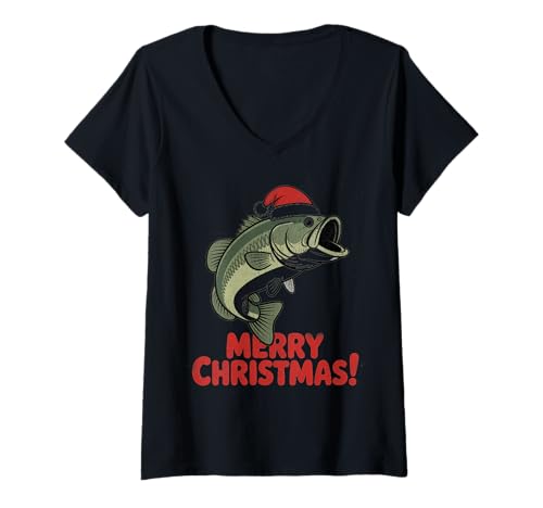 Damen Lustige Weihnachtsmütze mit Haifischmotiv, hässlicher Pullover T-Shirt mit V-Ausschnitt Damen Lustige Weihnachtsmütze mit Haifischmotiv, hässlicher Pullover T-Shirt mit V-Ausschnitt von Merry Christmas Santa Hat Ugly Sweater