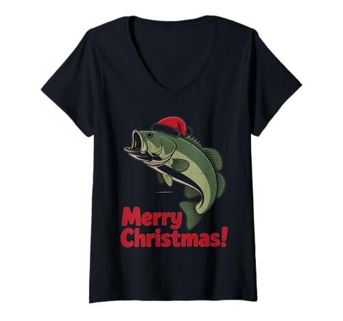 Damen Lustige Weihnachtsmütze mit Haifischmotiv, hässlicher Pullover T-Shirt mit V-Ausschnitt Damen Lustige Weihnachtsmütze mit Haifischmotiv, hässlicher Pullover T-Shirt mit V-Ausschnitt von Merry Christmas Shark Santa Hat Ugly Sweater