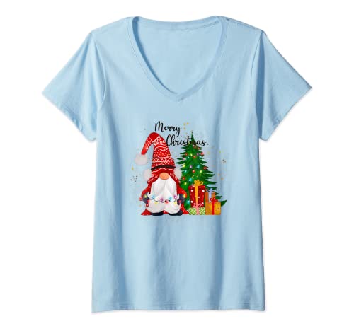 Damen Weihnachten Weihnachtspullover Gnomie Gnomies Damen Herren T-Shirt mit V-Ausschnitt von Merry Christmas Wichtel Pullover Geschenke lustig