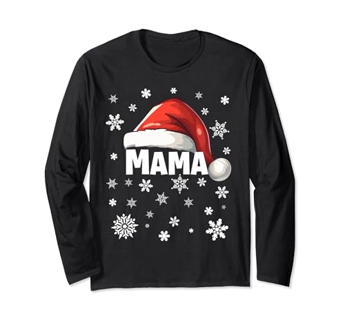 Weihnachtsoutfit Weihnachtsmütze Frohe Weihnachten Mama Mum Langarmshirt Weihnachtsoutfit Weihnachtsmütze Frohe Weihnachten Mama Mum Langarmshirt von Merry Christmas Xmas Weihnachtsshirt Elf Frau Mann