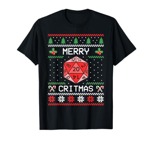 Merry Critmas Christmas RPG Brettspiel Rollenspiel Ugly T-Shirt für Mädchen - Damen - Unisex-Kinder, Unisex-Erwachsene - Schwarz - S - Kurzarm - Klassisch - Winter von Merry Critmas Christmas RPG Board Game Role Play