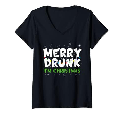 Damen Funny Merry Drunk I'm Christmas Ugly xmas Gift Christmas T-Shirt mit V-Ausschnitt von Merry Drunk I'm Christmas Ugly Tee Santa Reinbeer