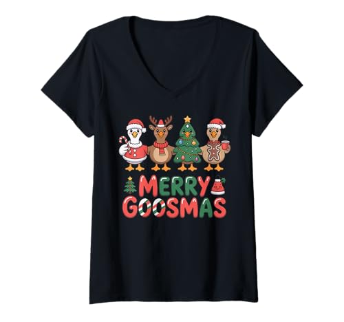 Damen Merry Goosmas Süßer Weihnachtsspaß auf dem Bauernhof T-Shirt mit V-Ausschnitt Damen Merry Goosmas Süßer Weihnachtsspaß auf dem Bauernhof T-Shirt mit V-Ausschnitt von Merry Goosmas Holiday Fun for Family Gatherings
