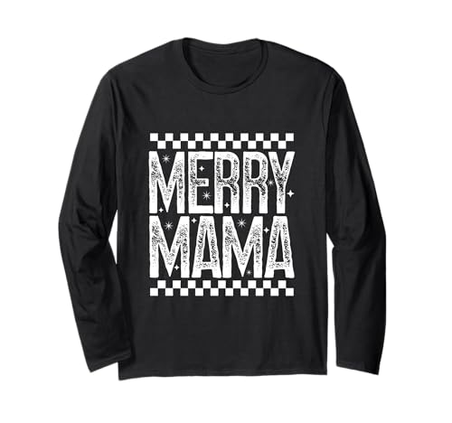 Merry Mama Christmas Mom Retro Kariert Urlaub Zitat Langarmshirt Merry Mama Christmas Mom Retro Kariert Urlaub Zitat Langarmshirt von Merry Mama T-Shirt Co.