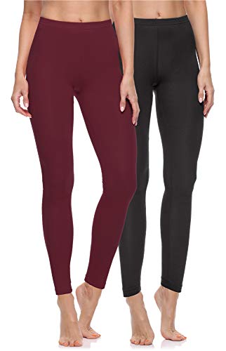 Merry Style 2er Pack Leggings Damen Baumwolle für das ganze Jahr Bequeme Leggings Blickdicht Damen Ideal für Yoga Sport Gym und Freizeit MS10-198 MS10-198 (Schwarz/Weinrot, S) von Merry Style