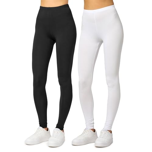 Merry Style 2er Pack Leggings für Damen Bequeme und blickdichte Leggings Damen Lang Leggins Damen MS10-143 (Schwarz/Weiß, XS) von Merry Style
