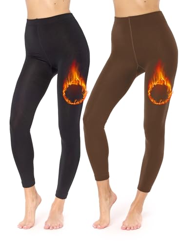 Merry Style 2er Pack Thermo Leggings Damen gefütterte Thermoleggings Thermohose Damen Winter Leggings warm Outdoor gefüttert MS-ATX-441 (Schwarz/Braun, M-L) von Merry Style