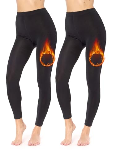 Merry Style 2er Pack Thermo Leggings Damen gefütterte Thermoleggings Thermohose Damen Winter Leggings warm Outdoor gefüttert MS-ATX-441 (Schwarz/Schwarz, XS-S) von Merry Style