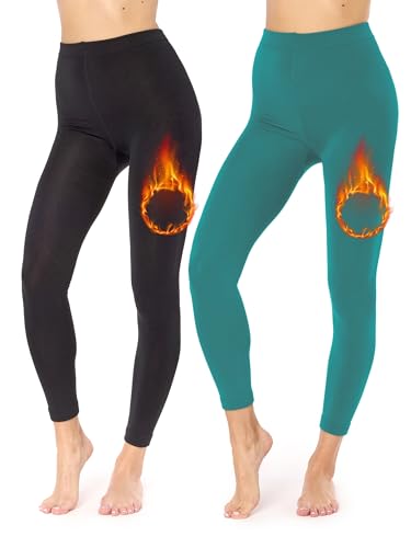 Merry Style 2er Pack Thermo Leggings Damen gefütterte Thermoleggings Thermohose Damen Winter Leggings warm Outdoor gefüttert MS-ATX-441 (Schwarz/Smaragd, M-L) von Merry Style