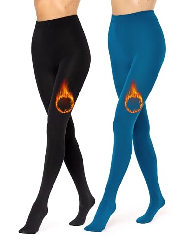 Merry Style 2er Pack Thermo Strumpfhose Damen Winter gefütterte Strumpfhose Damen wärme Tights Thermostrumpfhose Strumpfhosen Winter Thermo Leggings Outdoor MS-ATX-442 (Schwarz/Marine, M-L) von Merry Style